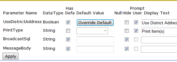 parameters in configuration view