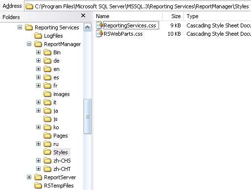 Finding the style sheet for Report Manager