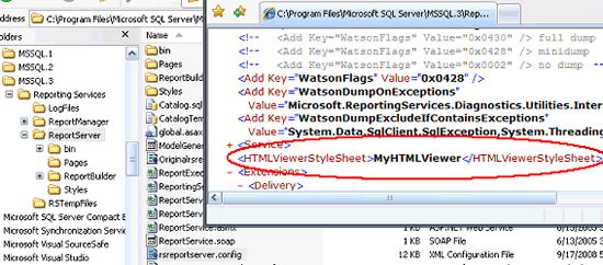 Pointing to the new ReportServer style sheet in RS configuration.